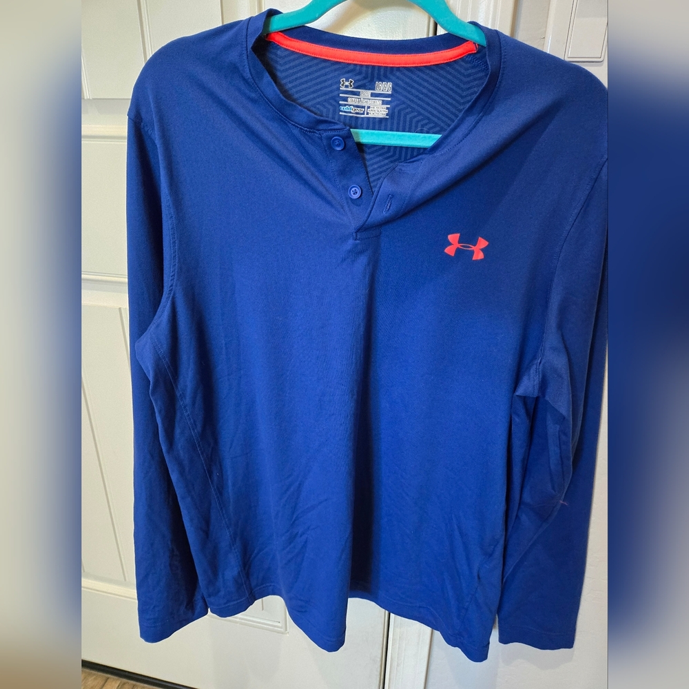 Men's, Size L, Under Armour Royal Blue Henley, Coldgear